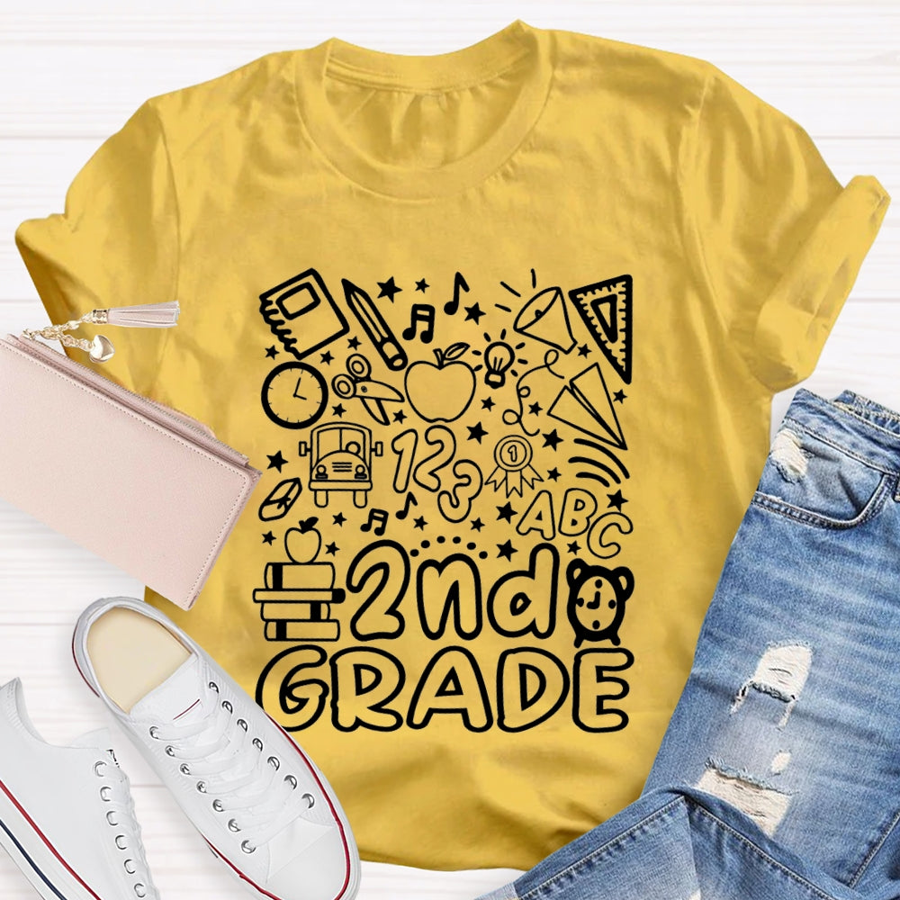 Personalized Grade 2nd Grade Pentagram Clock And Apple Printing Teacher T-shirt