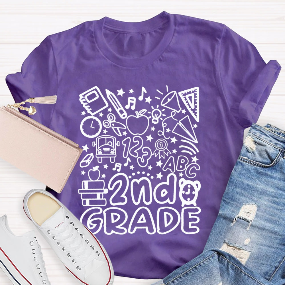 Personalized Grade 2nd Grade Pentagram Clock And Apple Printing Teacher T-shirt