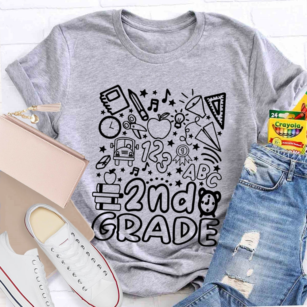 Personalized Grade 2nd Grade Pentagram Clock And Apple Printing Teacher T-shirt