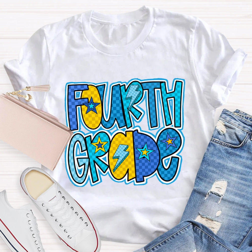 Personalized Grade Star And Lightning Print Teacher T-shirt