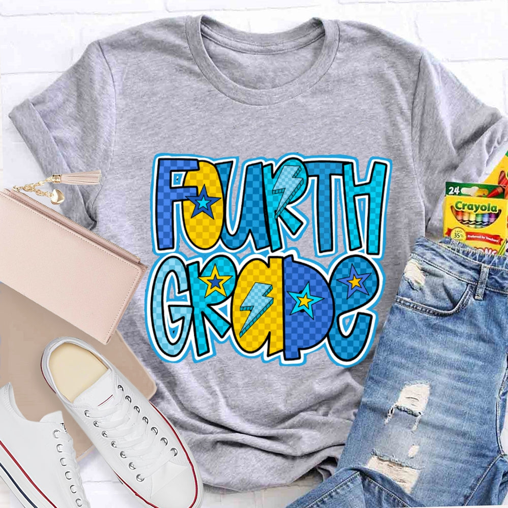 Personalized Grade Star And Lightning Print Teacher T-shirt