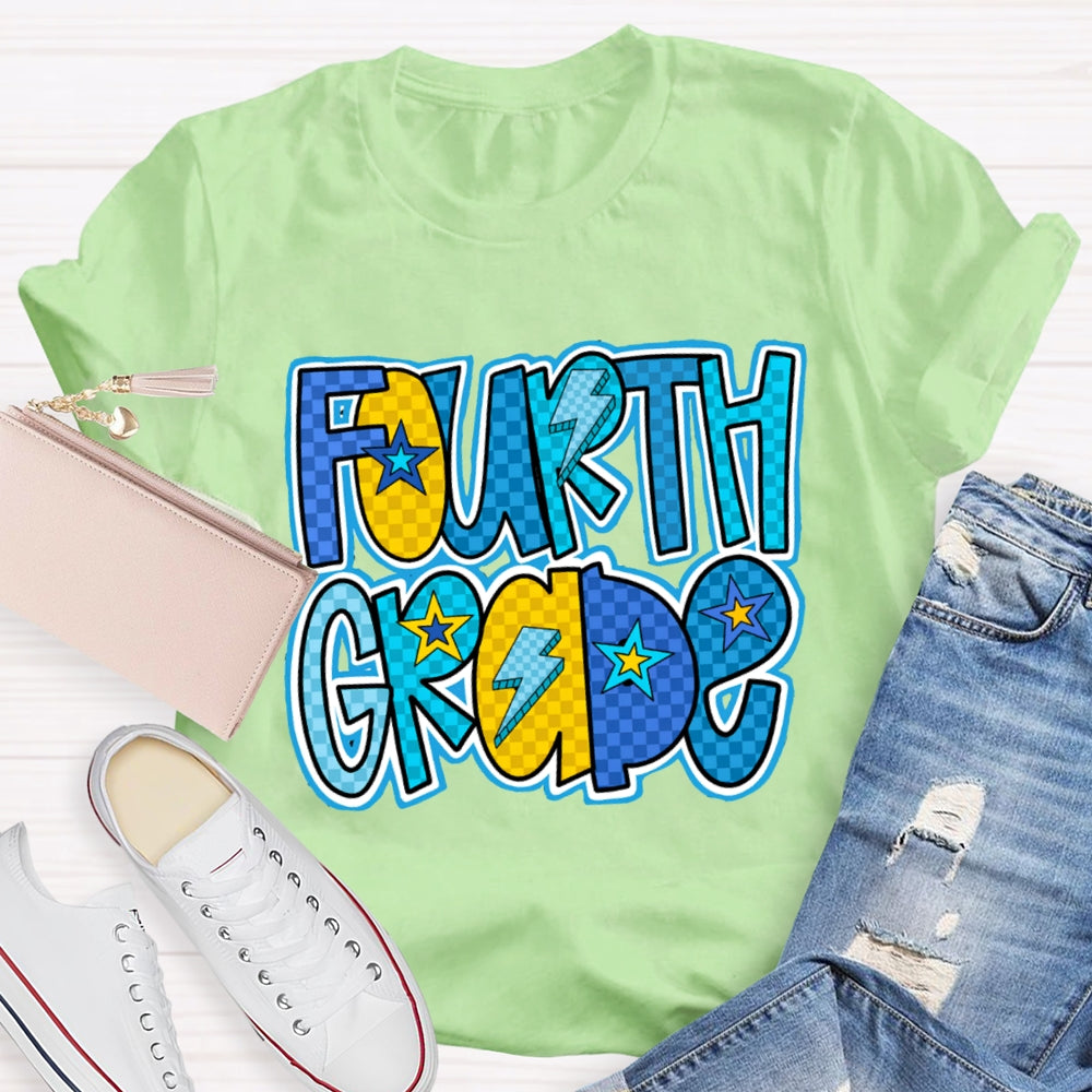 Personalized Grade Star And Lightning Print Teacher T-shirt