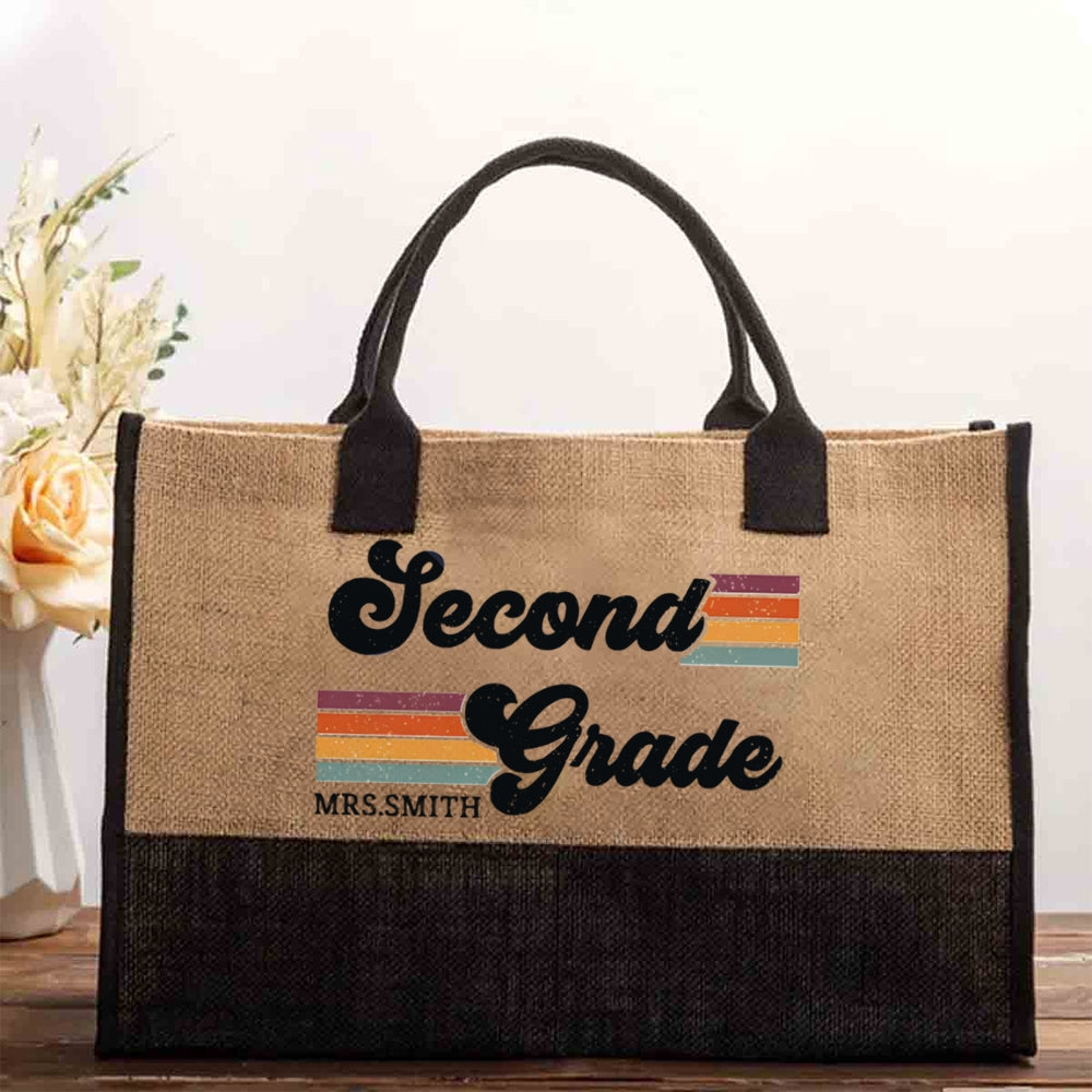 Personalized Grade And Name Colorful Strip Cotton Tote Bag