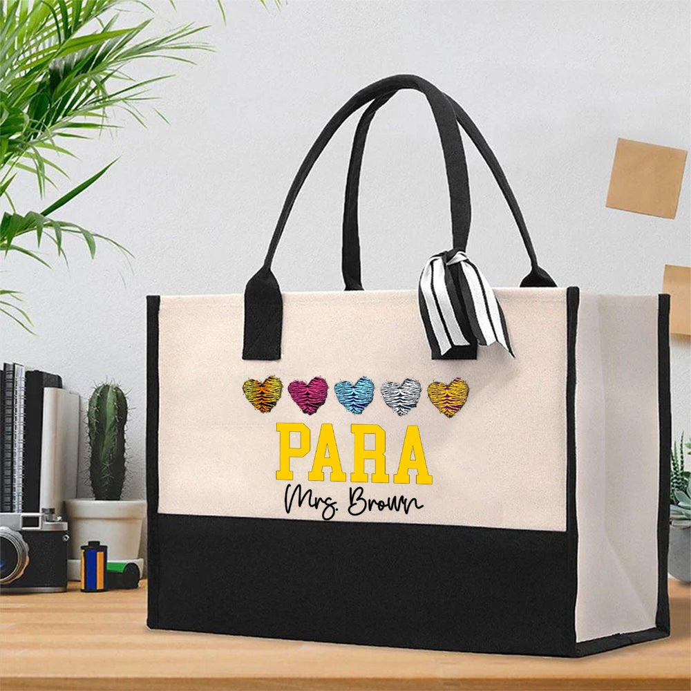 Personalized Para Teacher Name Heart Cotton Tote Bag