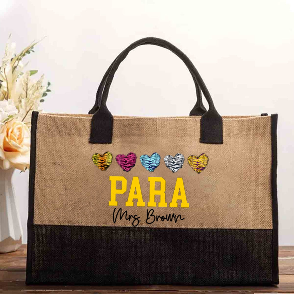 Personalized Para Teacher Name Heart Cotton Tote Bag