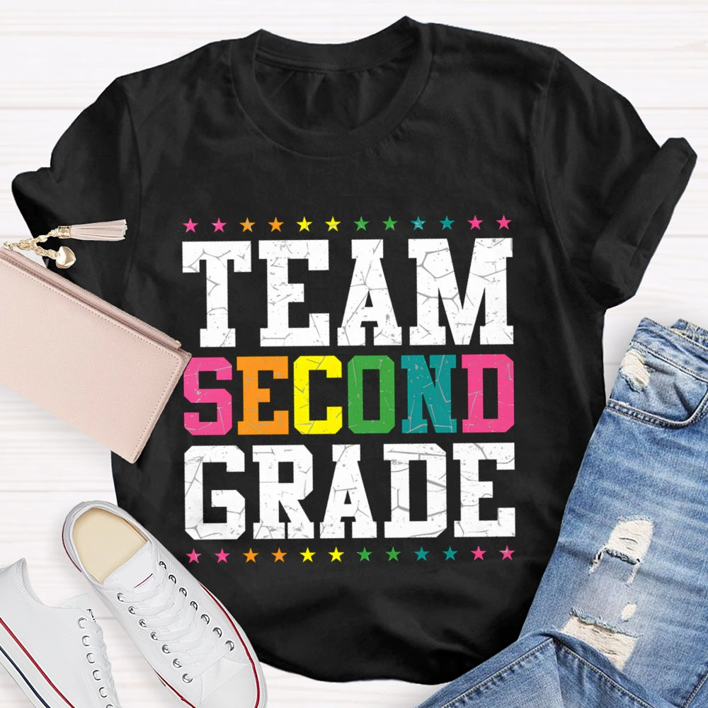 Personalized Grade Team Second Grade Colorful Little Stars T-shirt