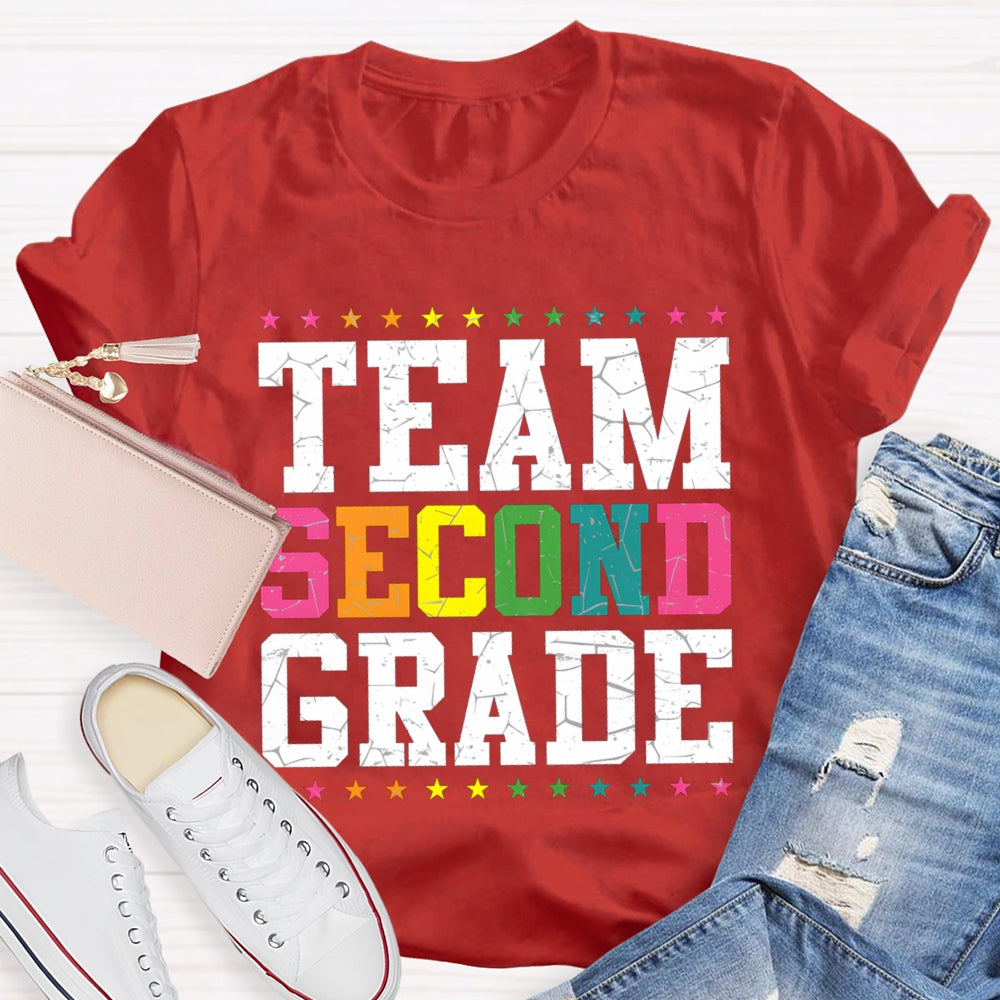 Personalized Grade Team Second Grade Colorful Little Stars T-shirt