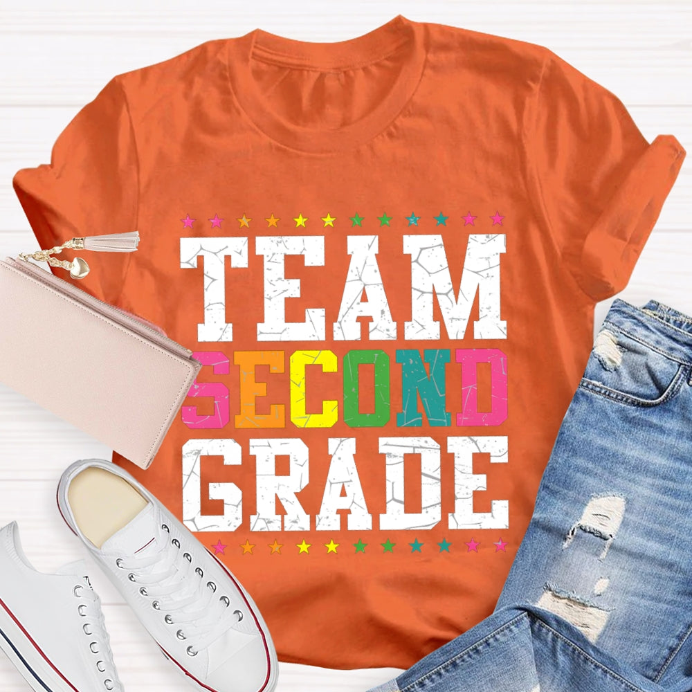 Personalized Grade Team Second Grade Colorful Little Stars T-shirt
