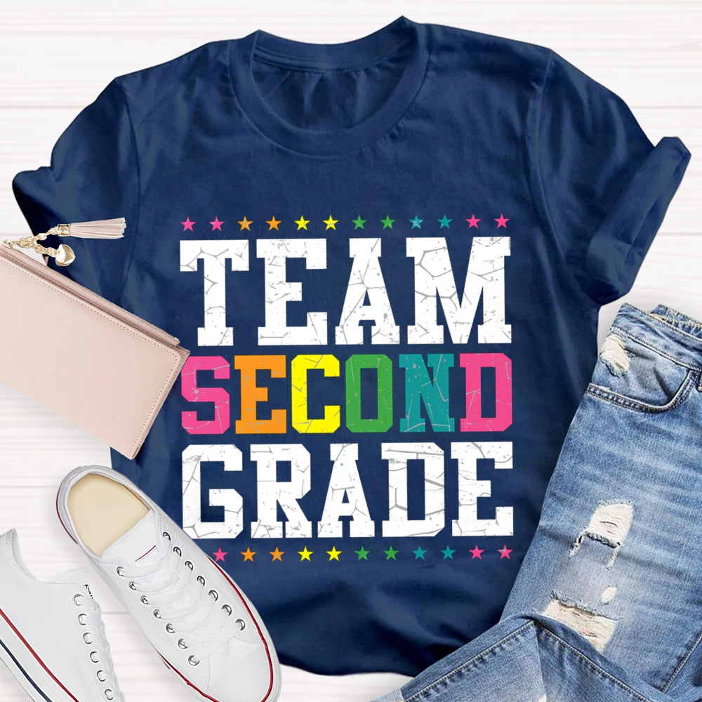 Personalized Grade Team Second Grade Colorful Little Stars T-shirt