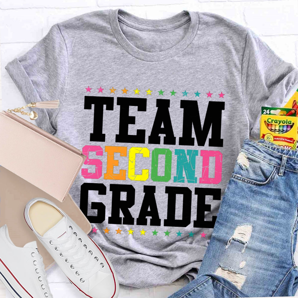 Personalized Grade Team Second Grade Colorful Little Stars T-shirt