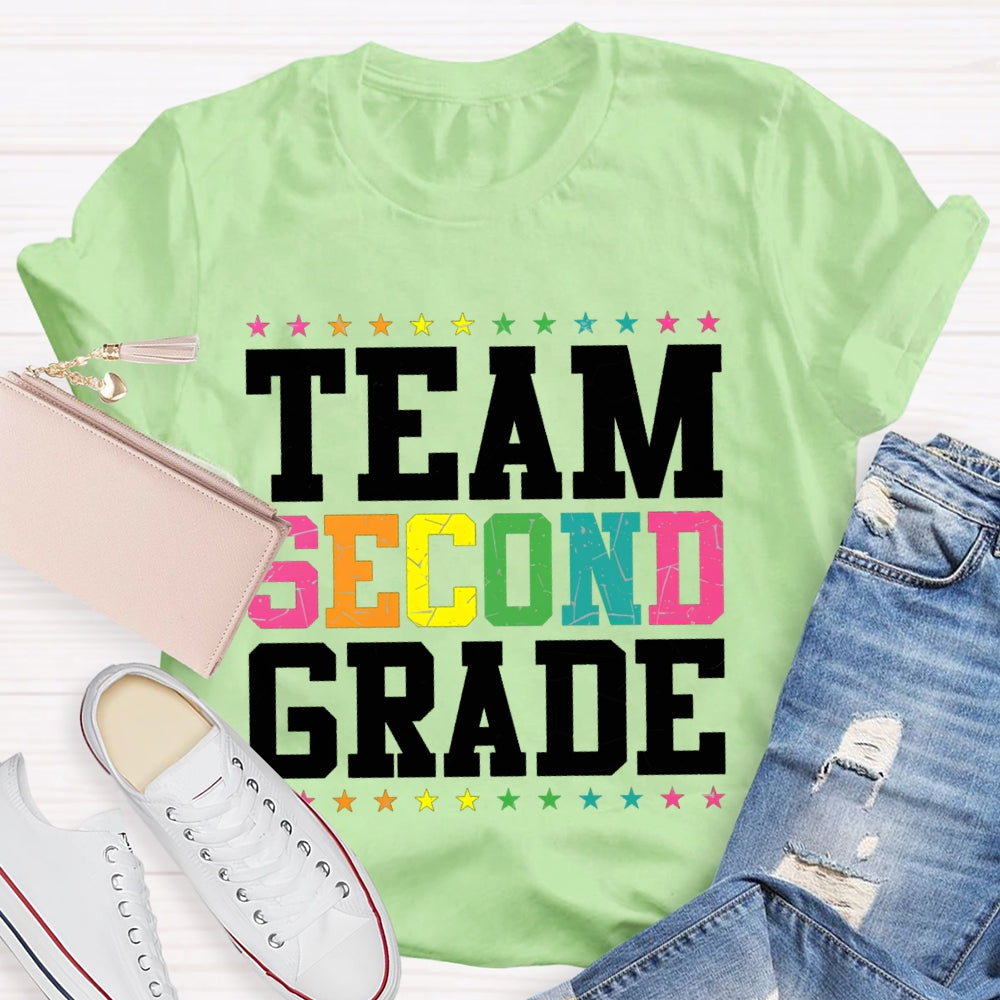 Personalized Grade Team Second Grade Colorful Little Stars T-shirt