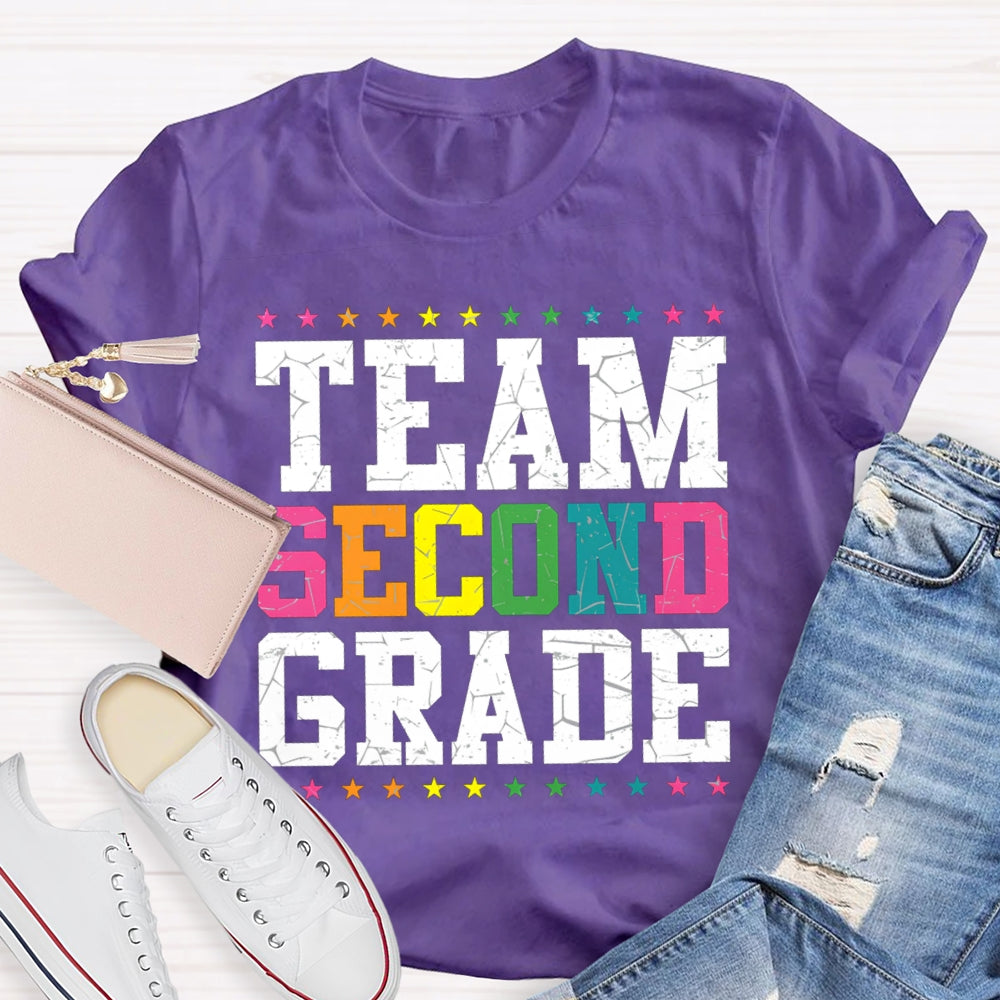 Personalized Grade Team Second Grade Colorful Little Stars T-shirt