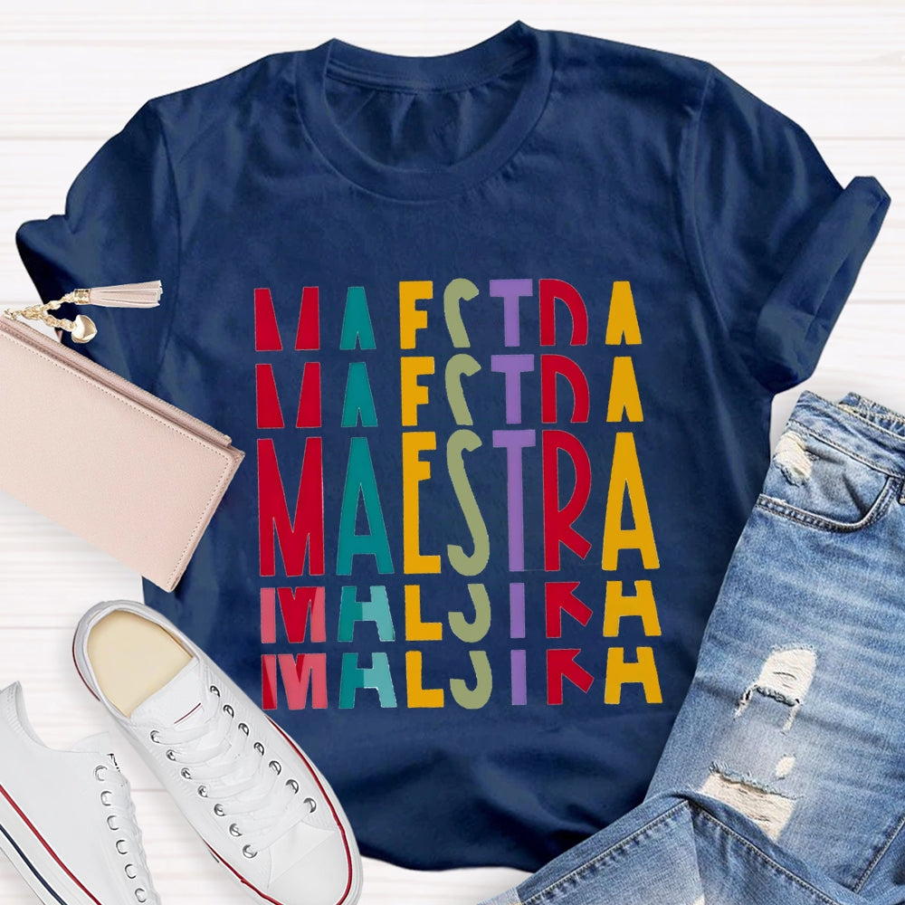 Maestra Bilingual Teacher Gradient Letters T-shirt