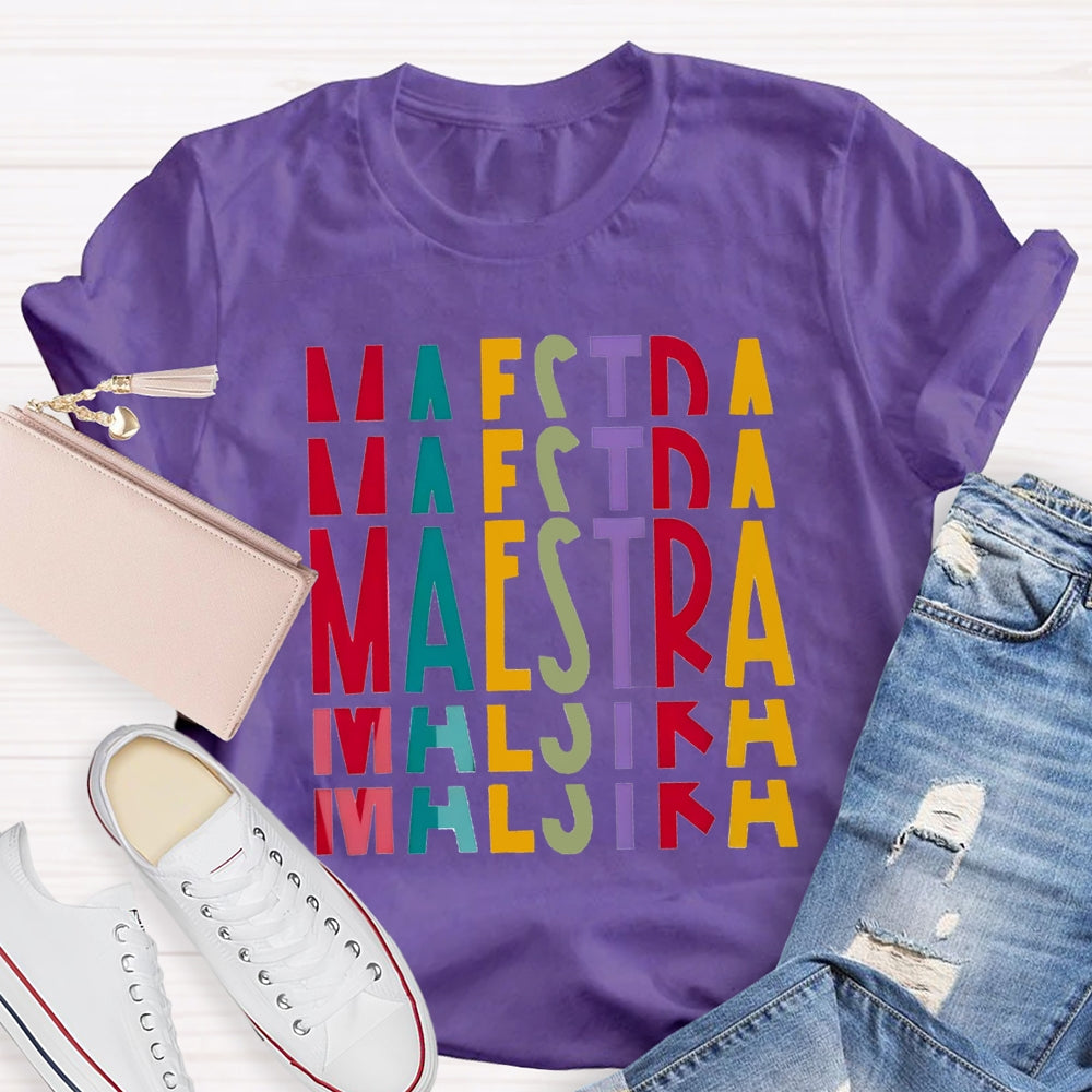 Maestra Bilingual Teacher Gradient Letters T-shirt