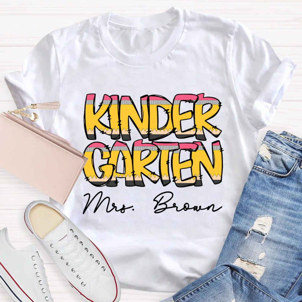 Personalized Name And Grade Kinder Teacher T-shirt