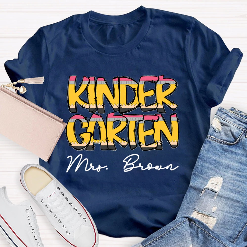 Personalized Name And Grade Kinder Teacher T-shirt