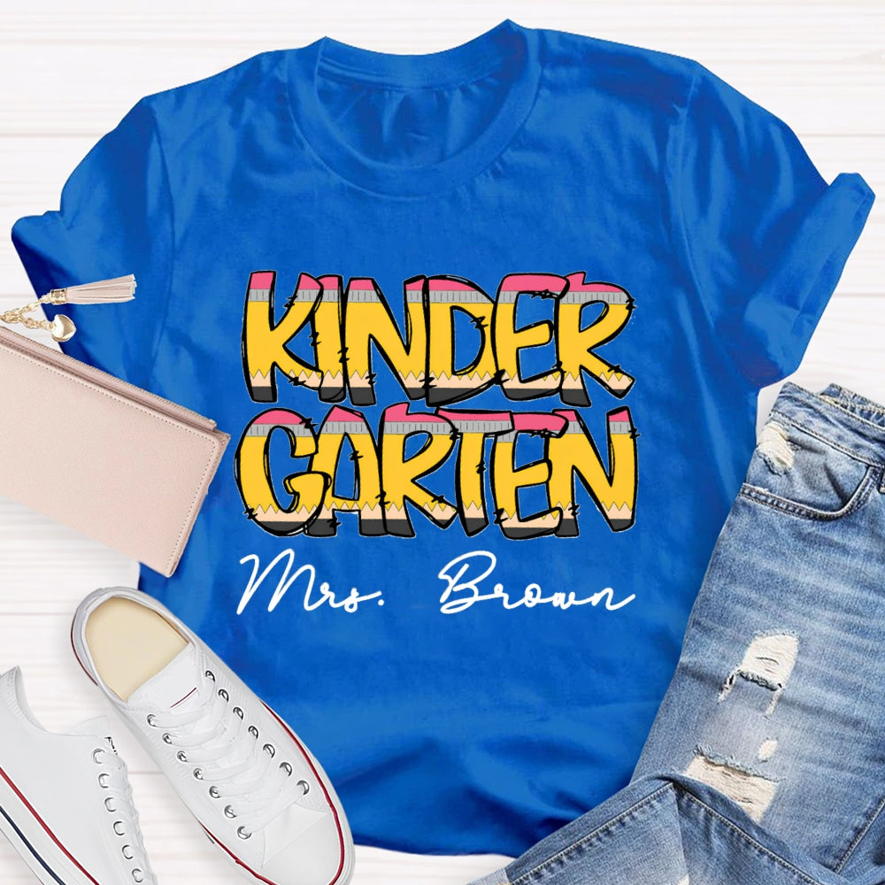 Personalized Name And Grade Kinder Teacher T-shirt