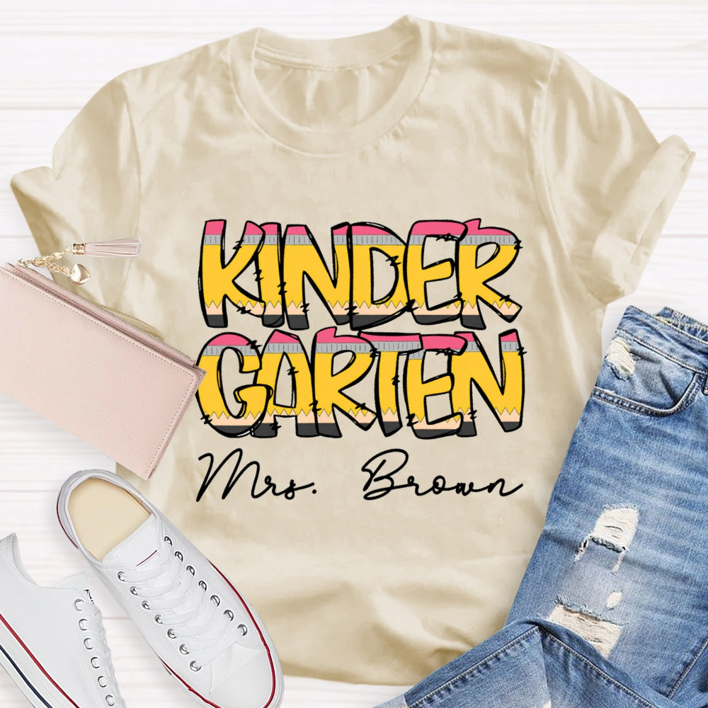 Personalized Name And Grade Kinder Teacher T-shirt