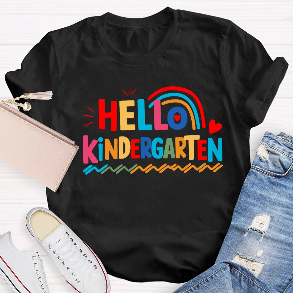 Personalized Grade Hello Kindergarten Wavy Lines T-shirt