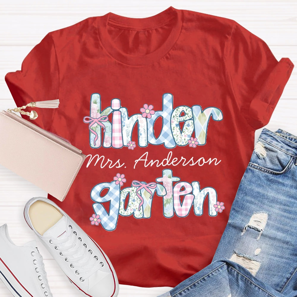 Personalized Grade And Name Colorful Tie-Dye And Checkered Prints T-shirt