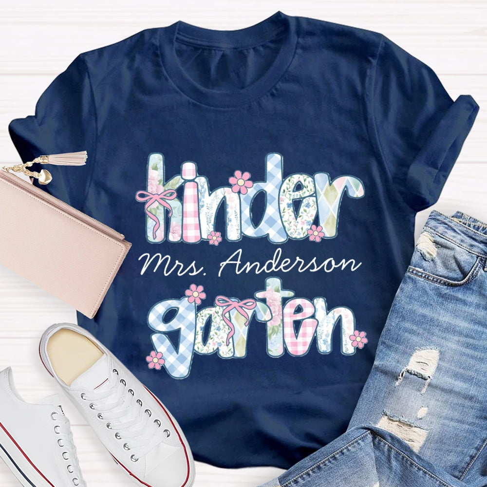 Personalized Grade And Name Colorful Tie-Dye And Checkered Prints T-shirt