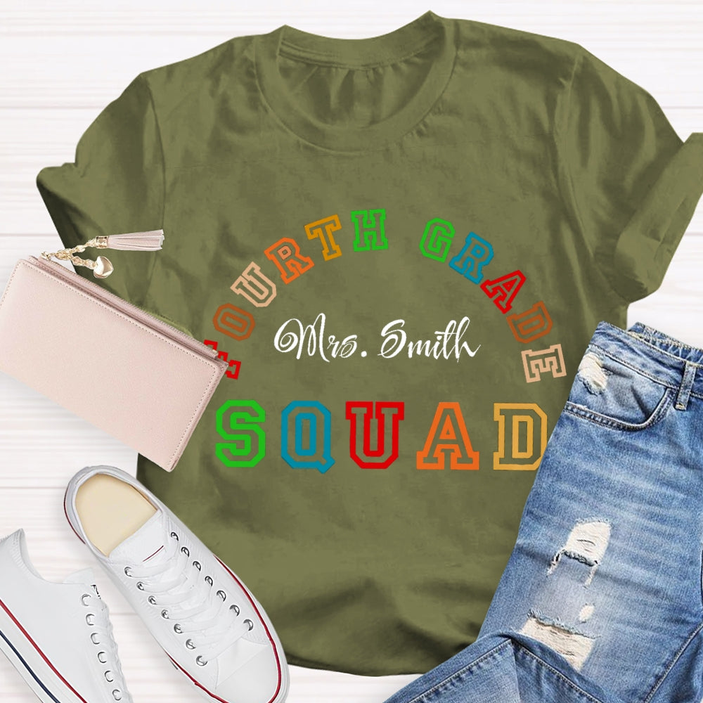 Personalized Name And Grade Fourth Grade Squad T-shirt
