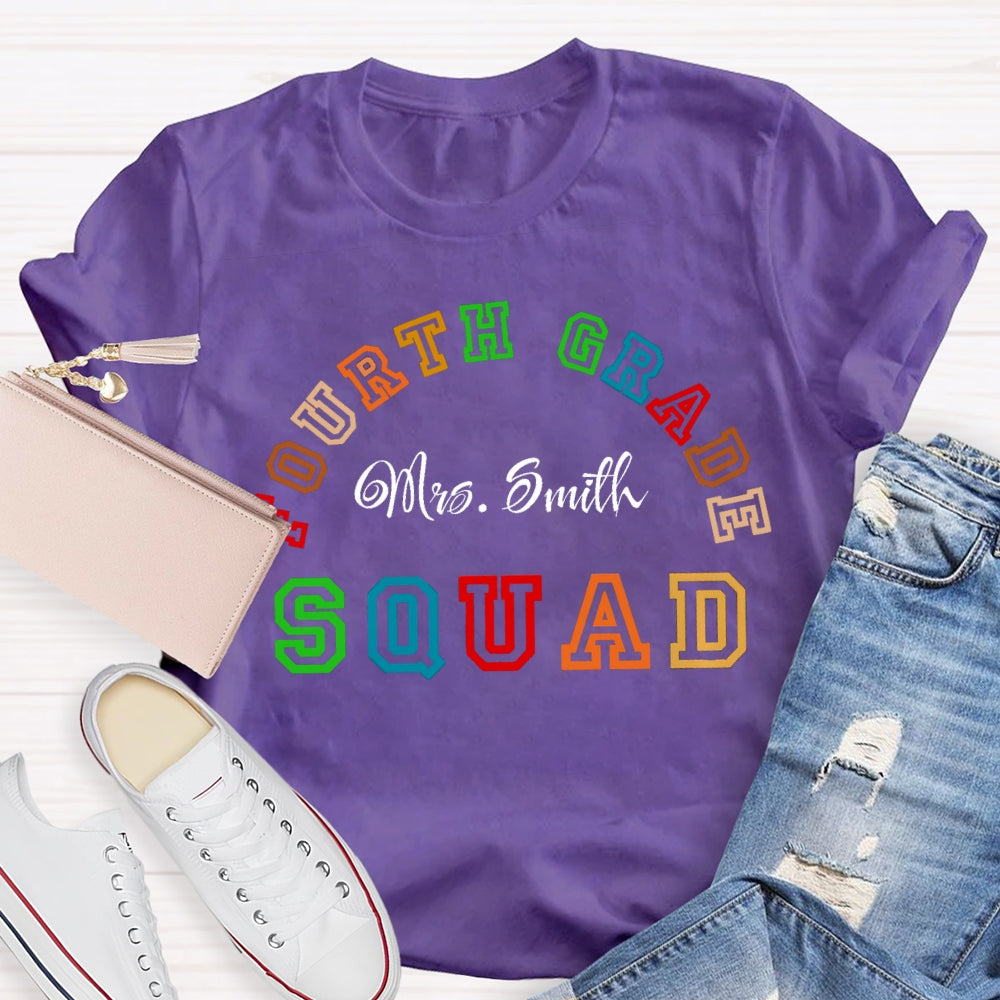 Personalized Name And Grade Fourth Grade Squad T-shirt