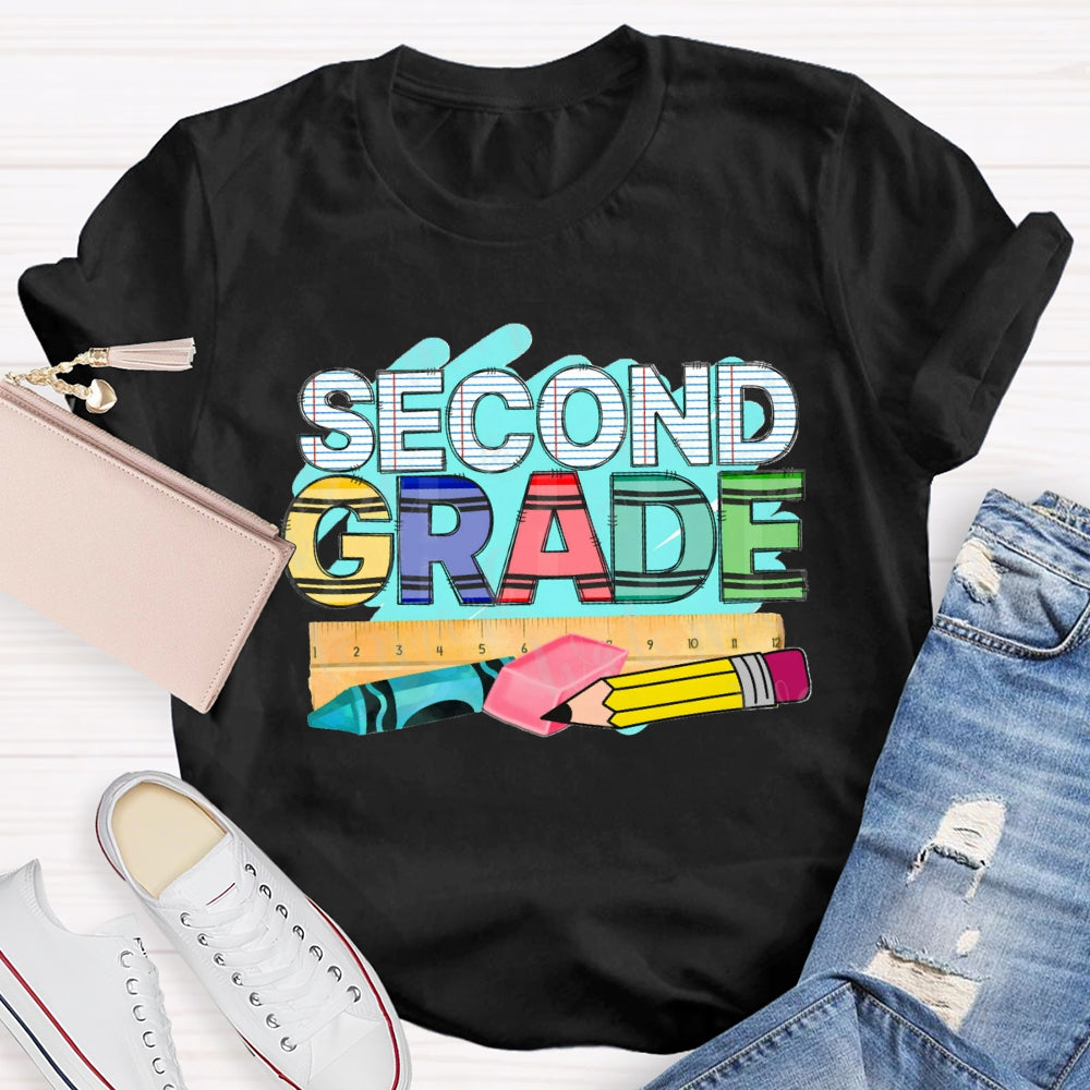 Personalized Grade Second Grade Pencil Eraser Ruler T-shirt