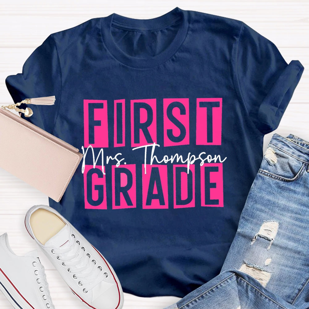 Personalized Name And Grade First Grade Pink Small Square T-shirt