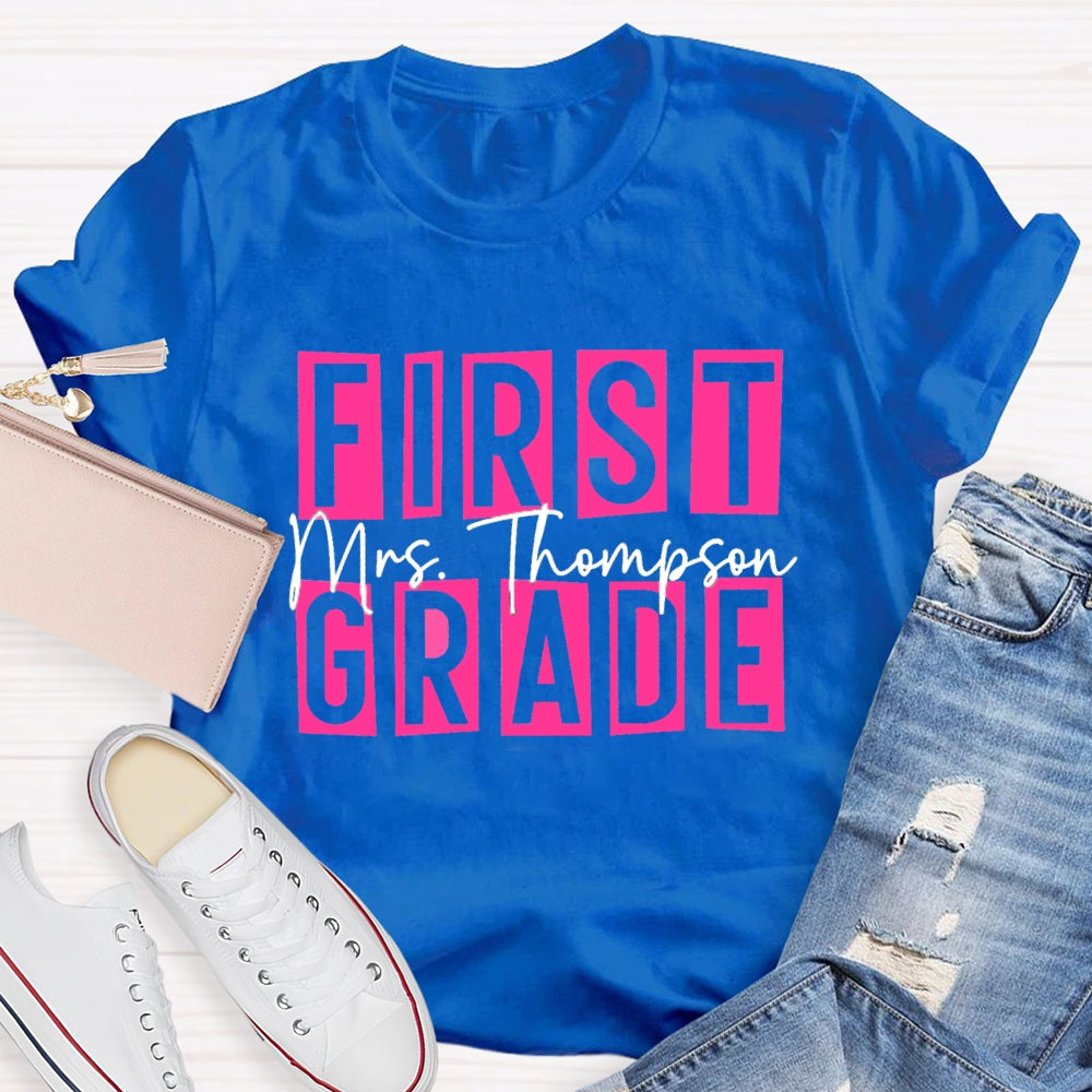 Personalized Name And Grade First Grade Pink Small Square T-shirt