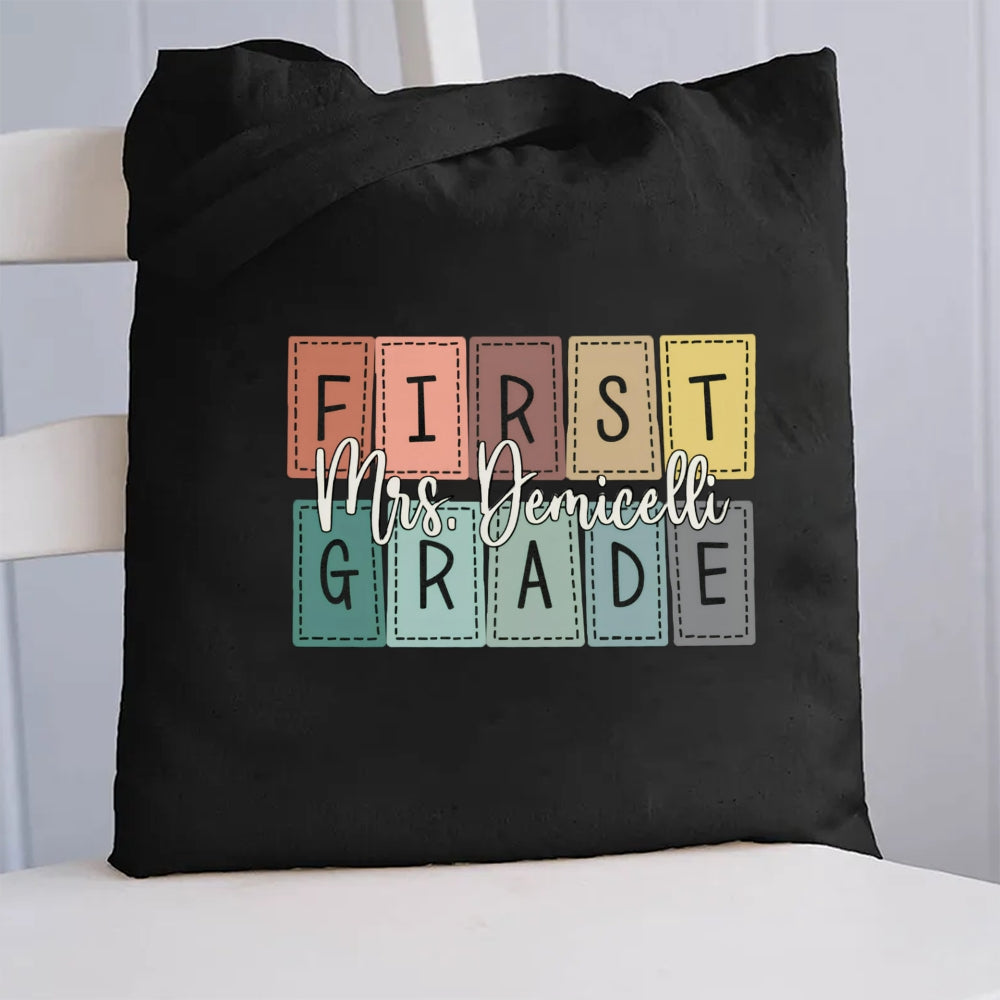 Personalized Grade And Name Colorful square Canvas Tote Bag