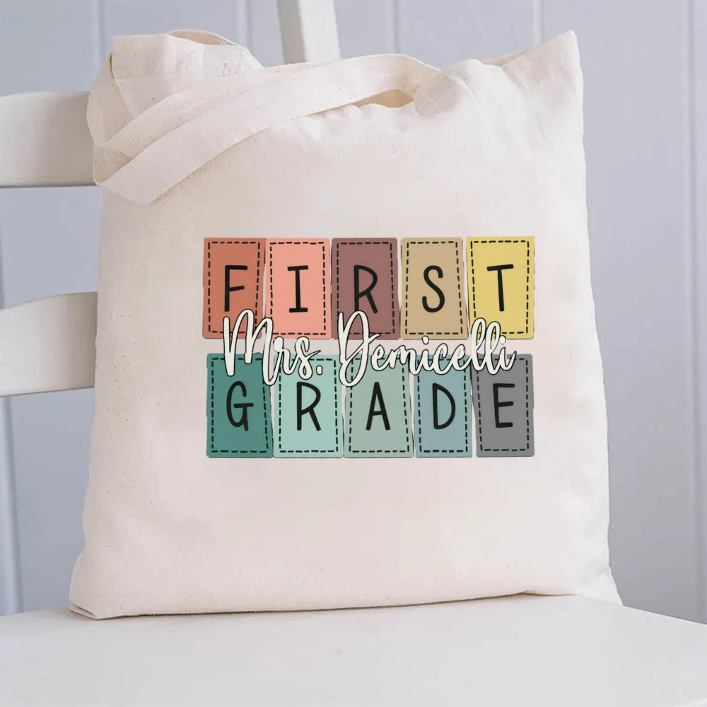Personalized Grade And Name Colorful square Canvas Tote Bag