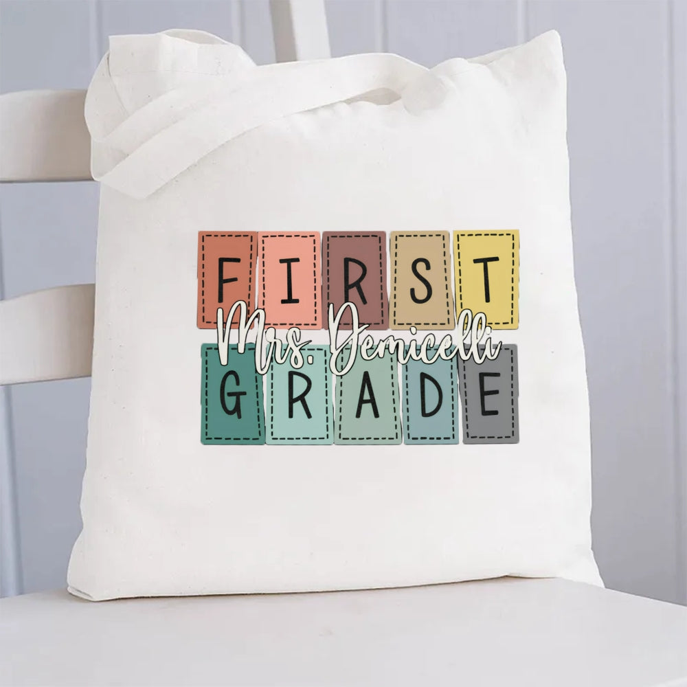 Personalized Grade And Name Colorful square Canvas Tote Bag