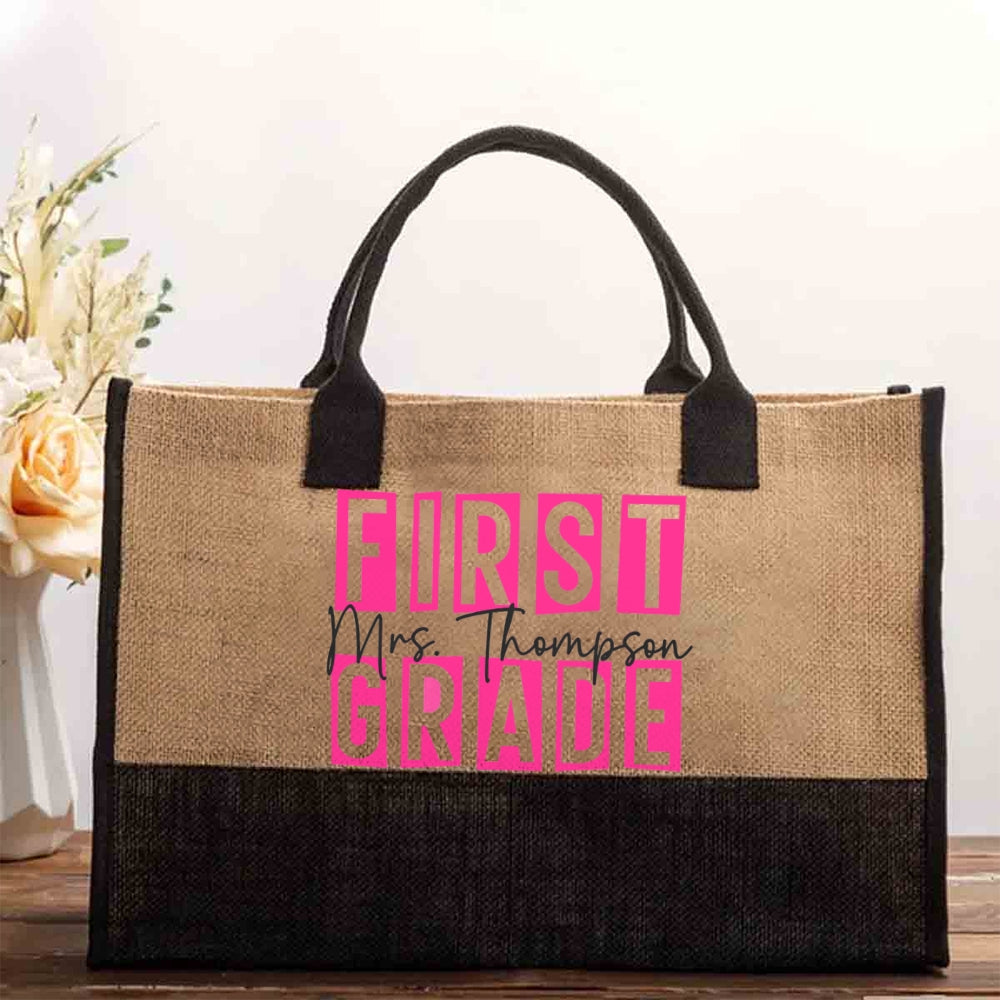 Personalized Grade And Pink square Cotton Tote Bag