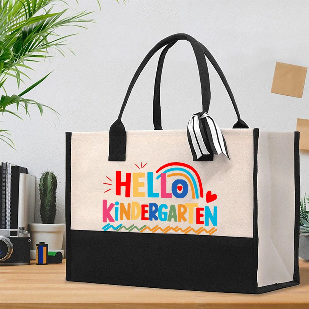 Personalized Grade Hello Kindergarten Rainbow Cotton Tote Bag