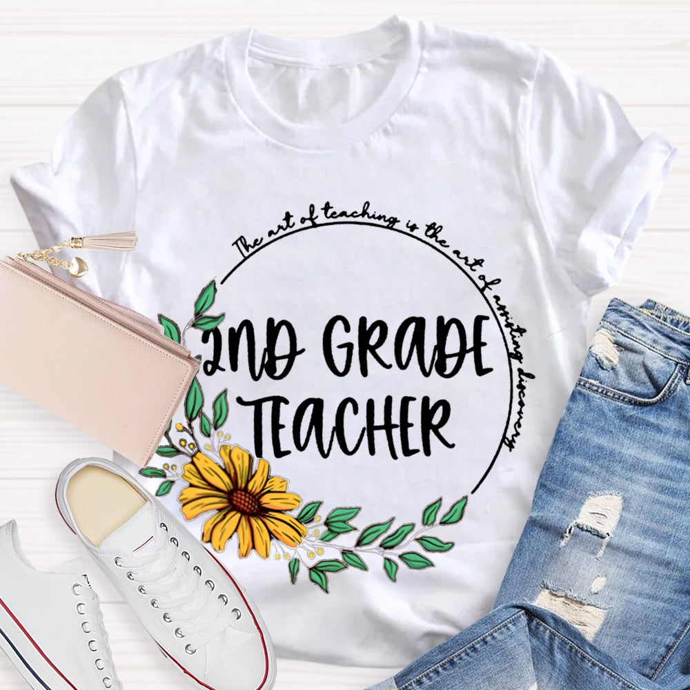 Personalized Grade floral circle Teacher Shirt
