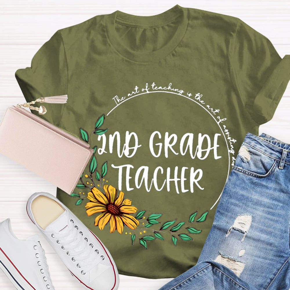 Personalized Grade floral circle Teacher Shirt