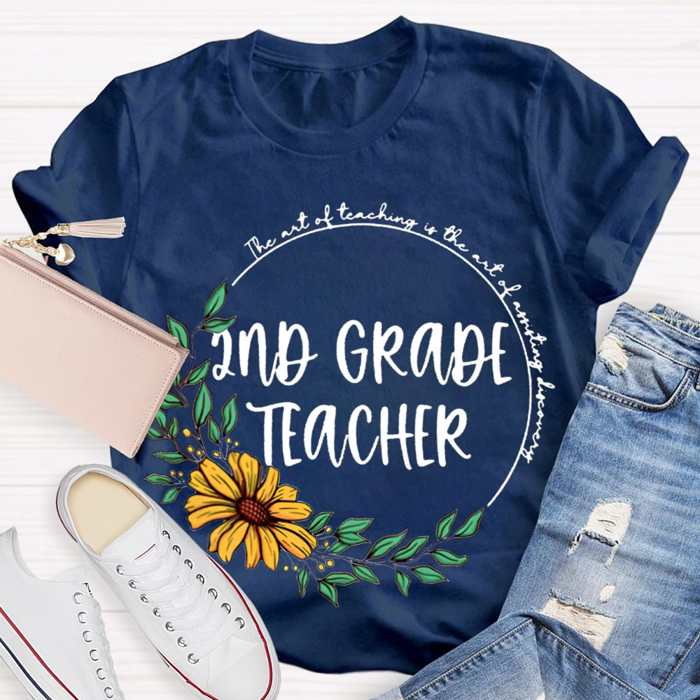 Personalized Grade floral circle Teacher Shirt