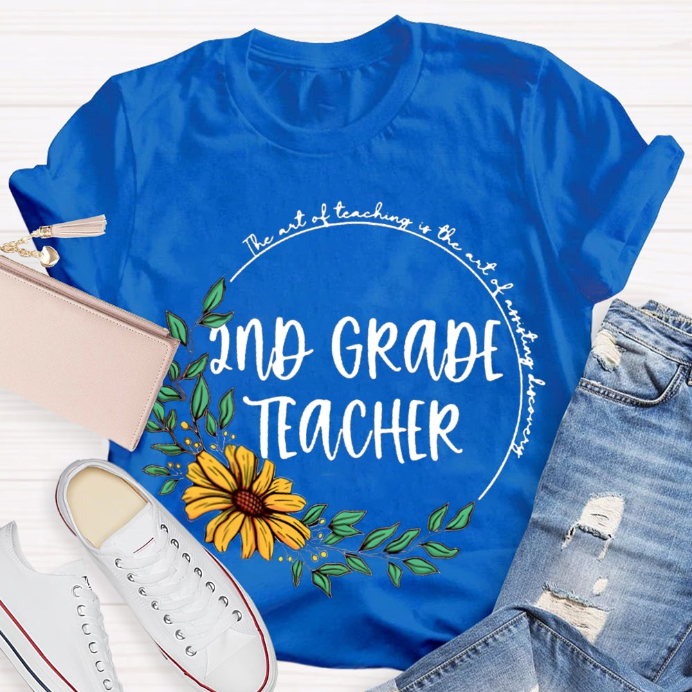 Personalized Grade floral circle Teacher Shirt