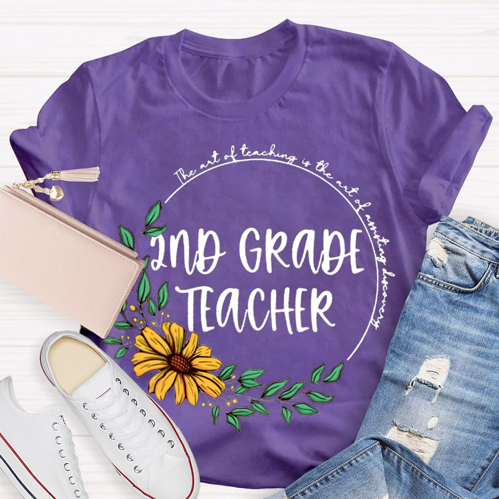 Personalized Grade floral circle Teacher Shirt