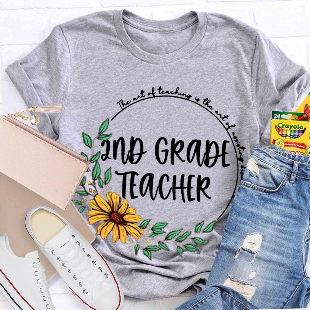 Personalized Grade floral circle Teacher Shirt