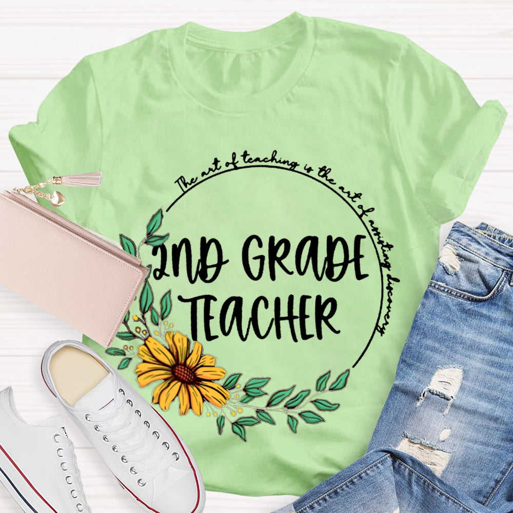 Personalized Grade floral circle Teacher Shirt