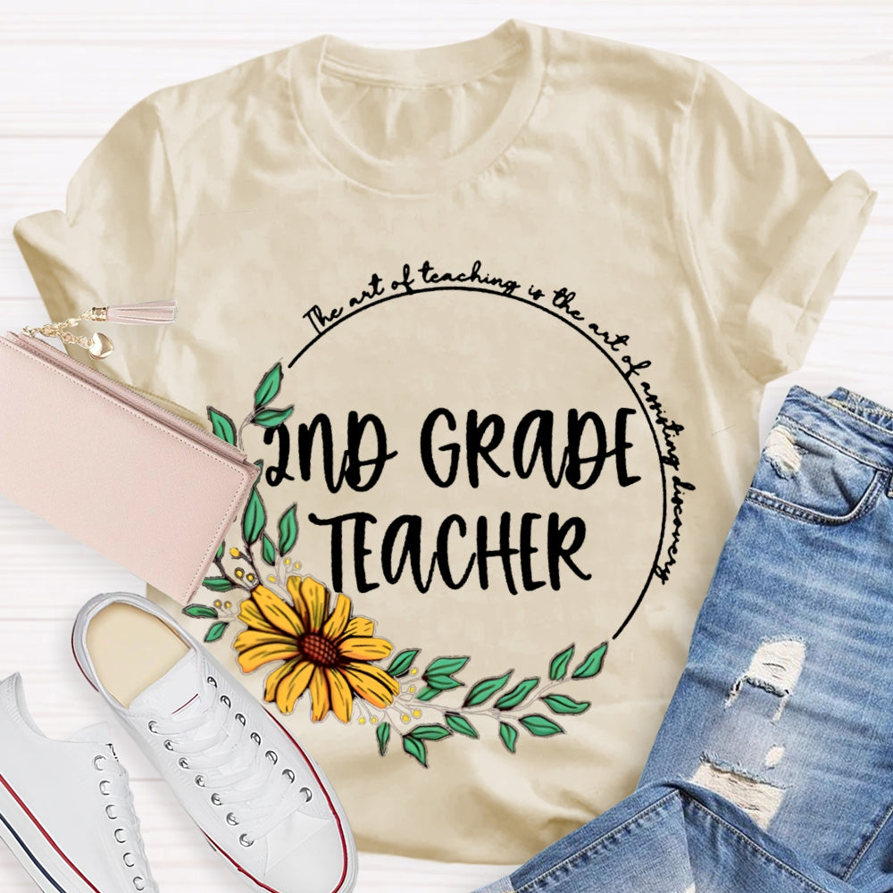 Personalized Grade floral circle Teacher Shirt