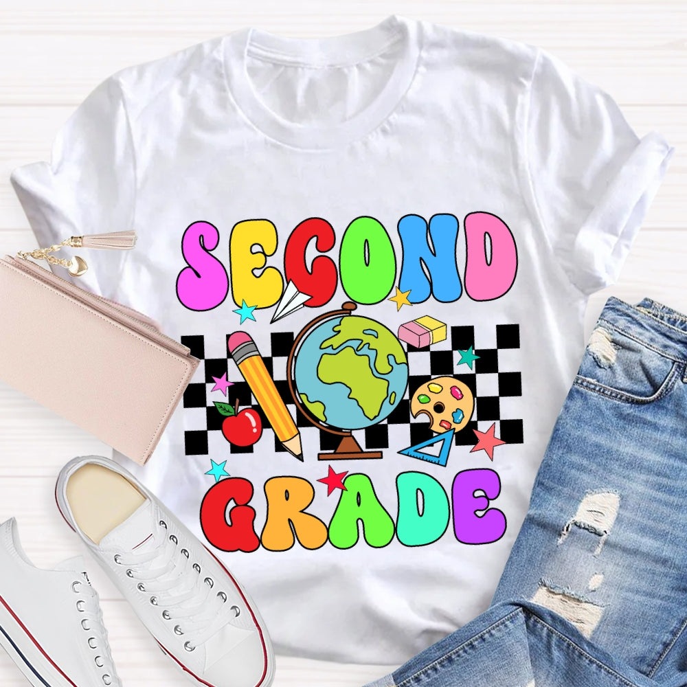 Personalized Grade And Name Checkerboard Globe T-Shirt
