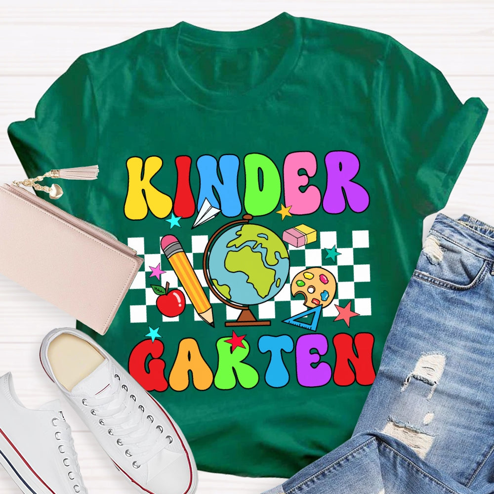 Personalized Grade And Name Checkerboard Globe T-Shirt