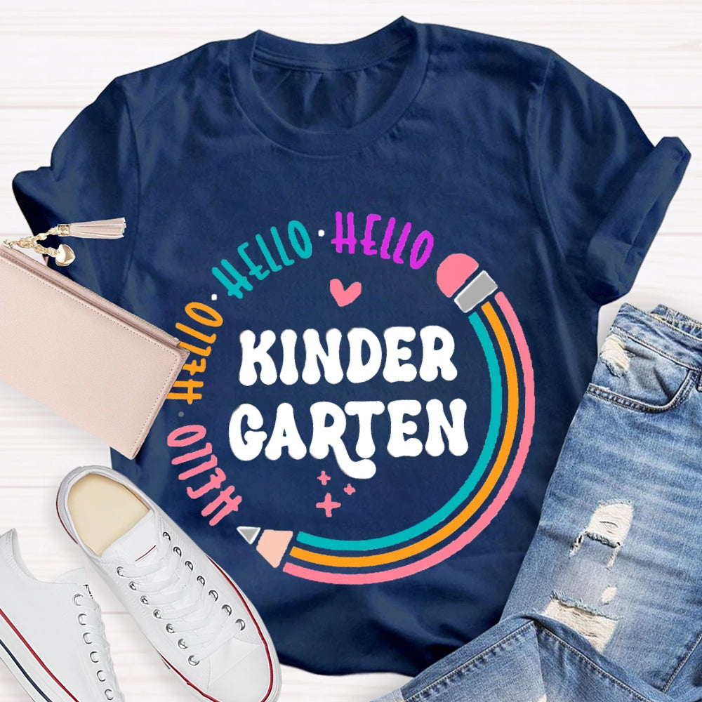 Personalized Grade Hello Kinder Garten Colored Pencils T-shirt