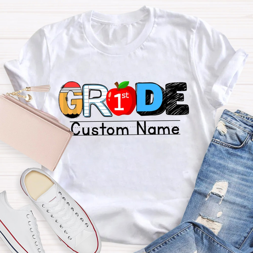 Personalized Name And Grade First Grade Red Apple T-shirt