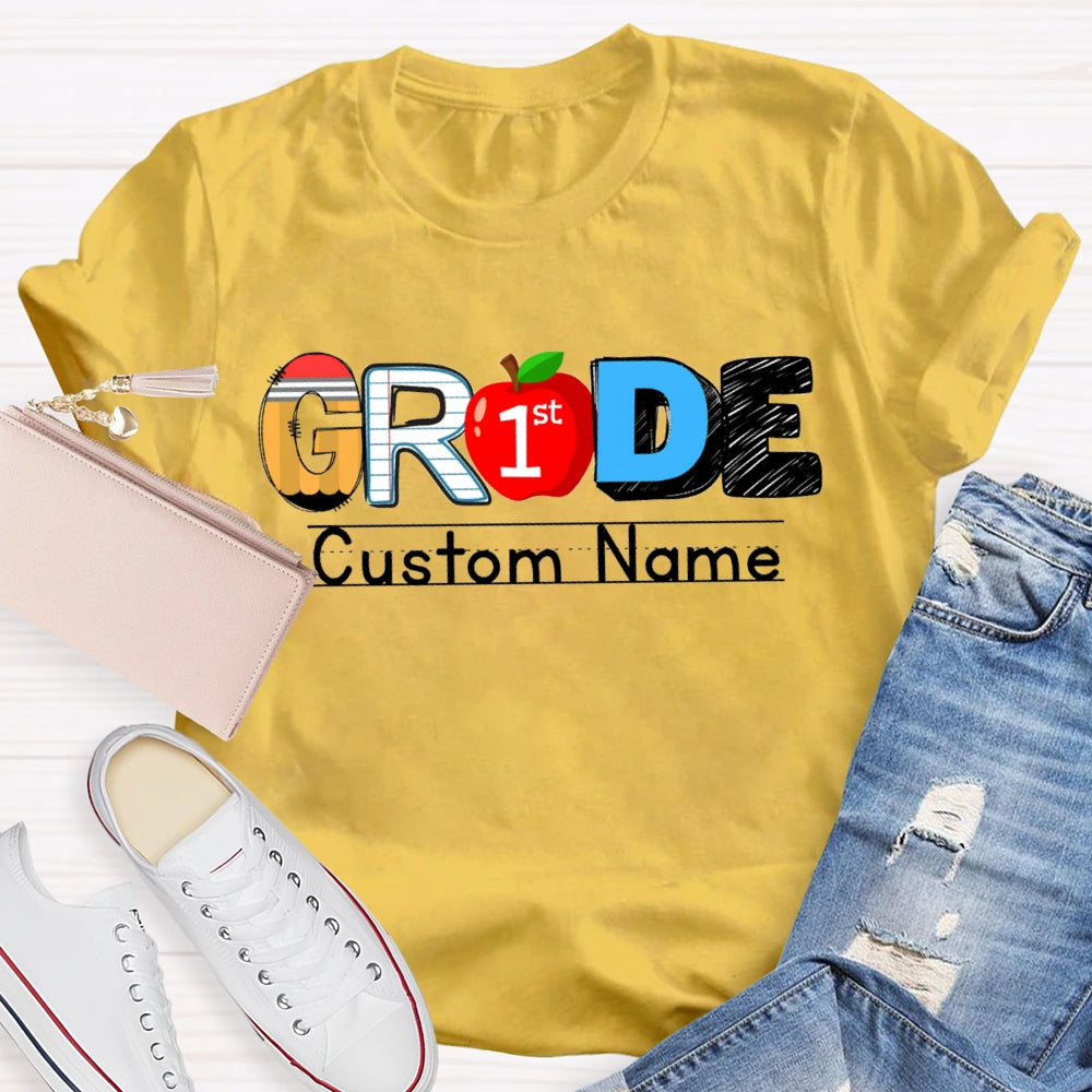 Personalized Name And Grade First Grade Red Apple T-shirt
