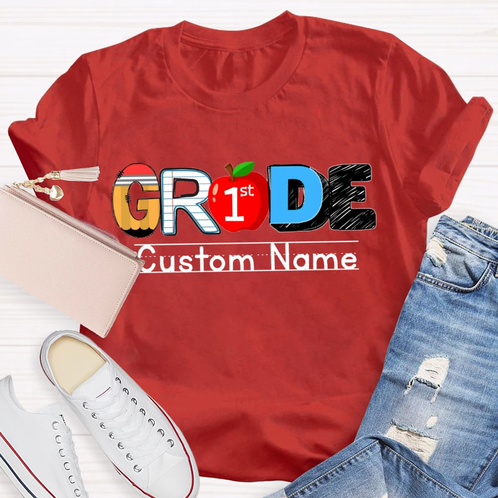 Personalized Name And Grade First Grade Red Apple T-shirt