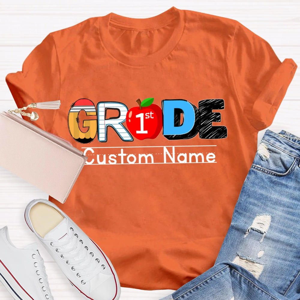Personalized Name And Grade First Grade Red Apple T-shirt